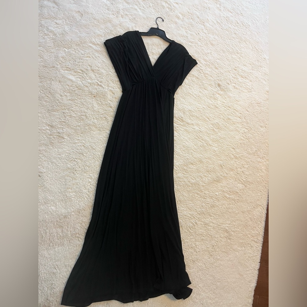 Maternity Seven7 Black Ruched Maxi Gown V-Neck - Picture 3 of 8